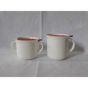 Tupperware SUGAR & CREAMER Set White with Pink Lids